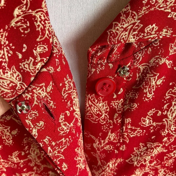 vintage Norton McNaughton Red Pattern Blouse, Lg. - Picture 3 of 12